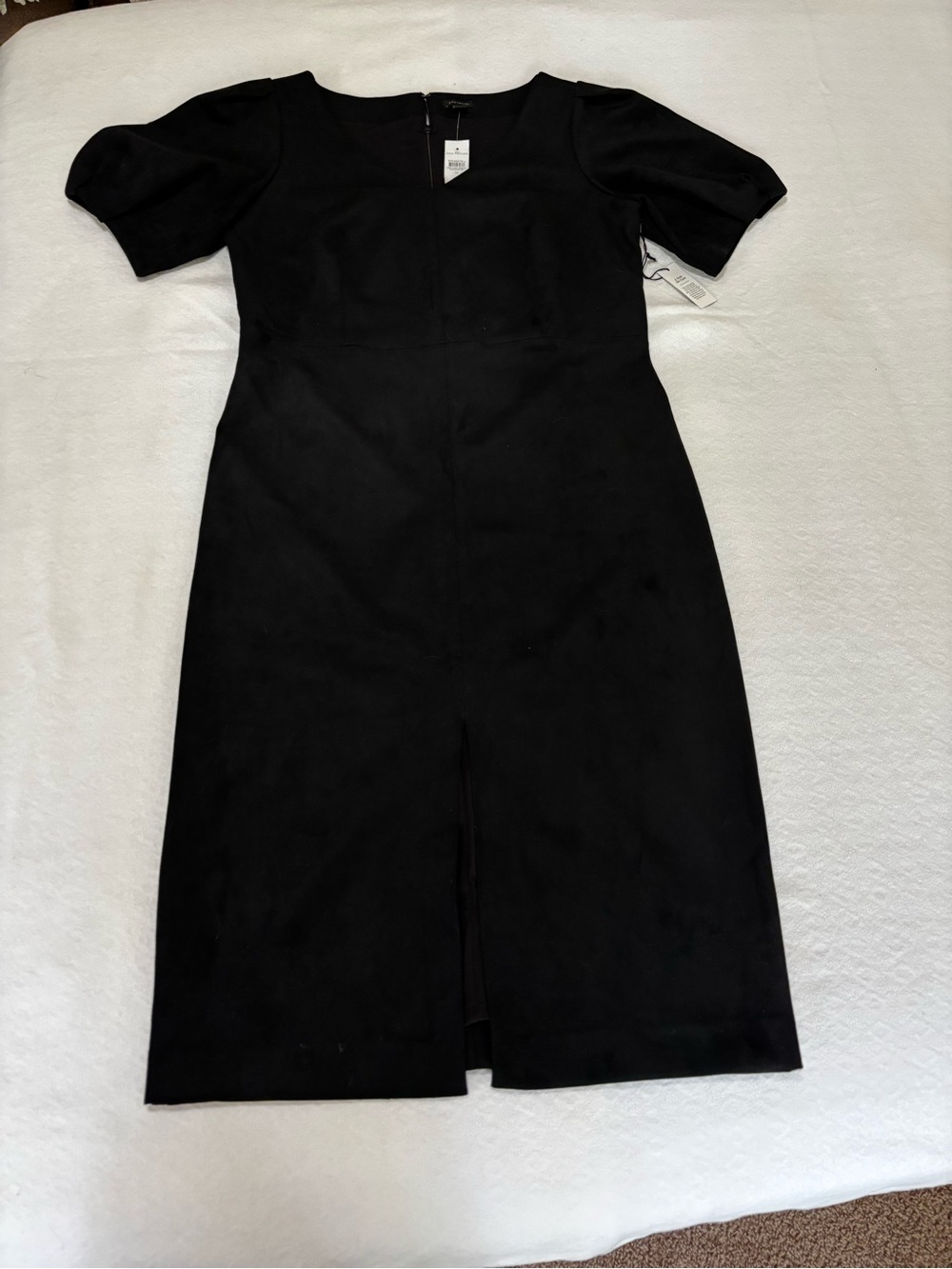 Ann Taylor Velvety Black Short Sleeve Midi Dress with Front Slit